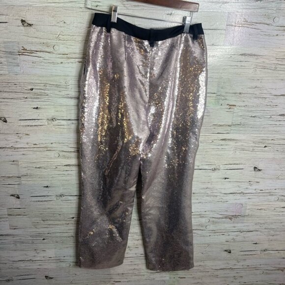 ALEC LES VILLE SEQUINS silver trousers pants size small straight leg - Picture 8 of 8